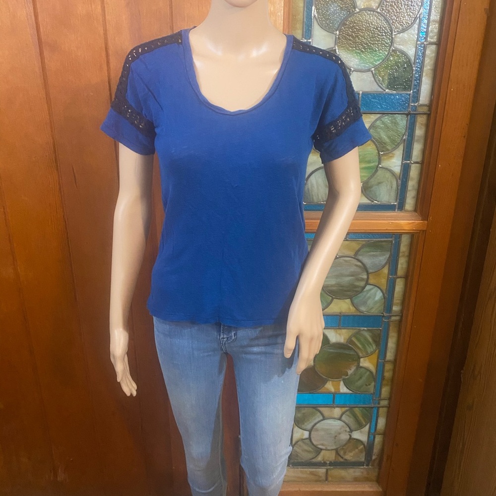 J Crew Blue Crochet Short Sleeve T Shirt